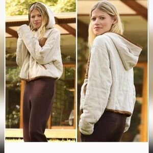 Spiritual Gangster Sz M Woman's Cream & Brown Quilted Hooded Jacket Anthropology